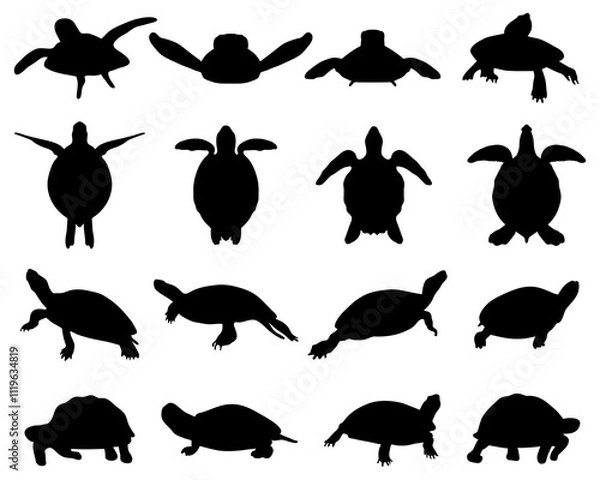 Obraz Black silhouettes of turtles on a white background