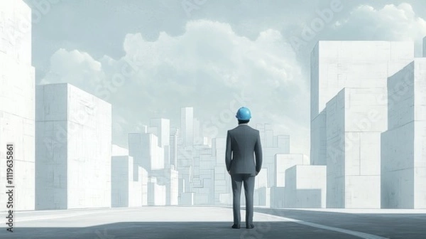 Fototapeta Architect viewing futuristic city model. (1)