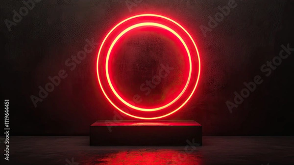 Fototapeta smoke ring among neon circle red backrgound double