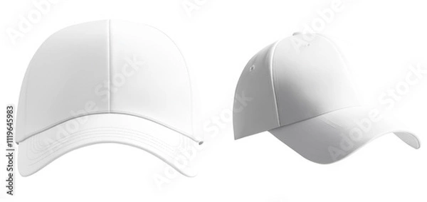 Fototapeta white baseball caps front and side view minimal design