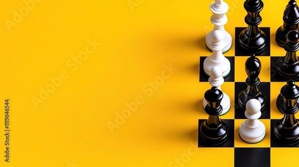 Obraz Strategic Chess Concept on a Yellow and Black Minimalist Background