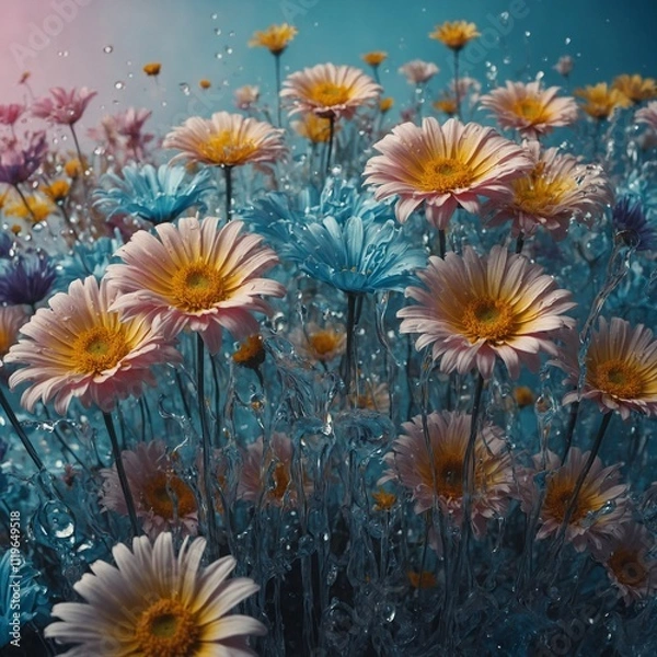 Fototapeta A surreal background with melting flowers.

