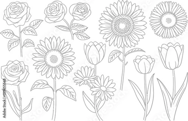 Obraz Black and white flowers set