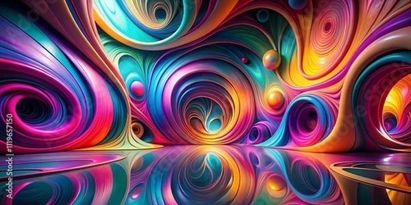 Fototapeta Abstract Swirling Vibrant Hues in a Dreamlike Reflective Space