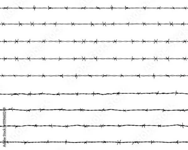 Obraz Black silhouette of the barbed wire on a white background	