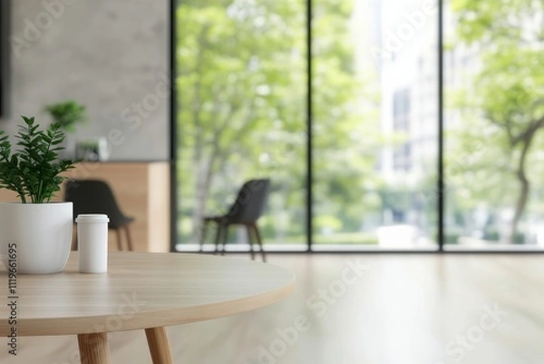Obraz Modern office space with greenery and natural light in a contemporary setting
