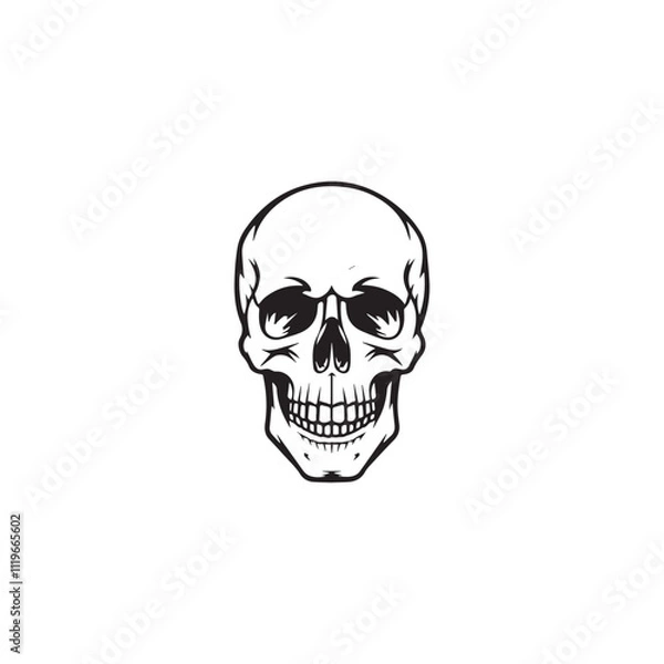 Fototapeta A black and white skull silhouette illustration vector design in white background.