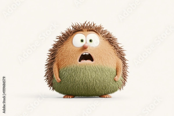 Fototapeta Cartoon hedgehog with dual-tone fur and shocked expression on white background, whimsical and humorous animal illustration