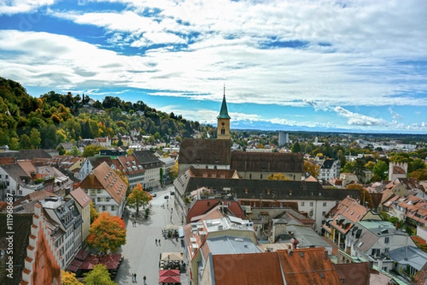 Obraz A scenery of Ravensburg town, town with lots of towers, in the southern of Germany with cloudy blue sky.