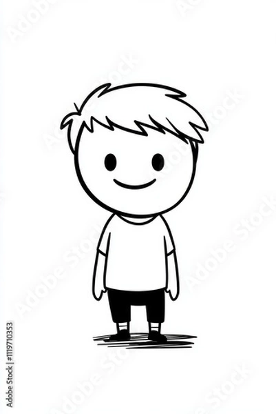Fototapeta A cute cartoon character with simple lines and shapes, minimalistic design on a white background