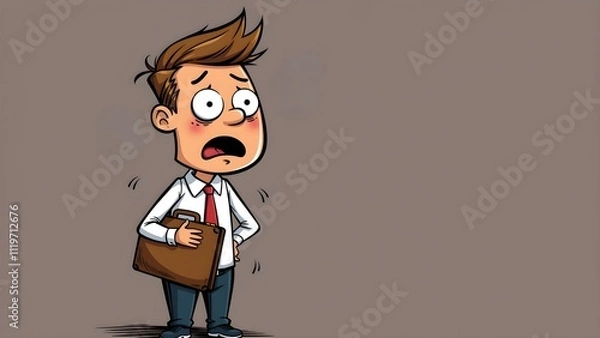 Fototapeta Cartoon illustration of a nervous job applicant holding a briefcase