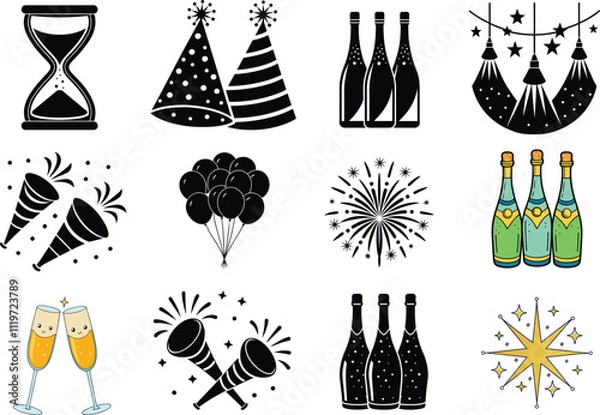 Fototapeta set of Christmas or happy new year icons