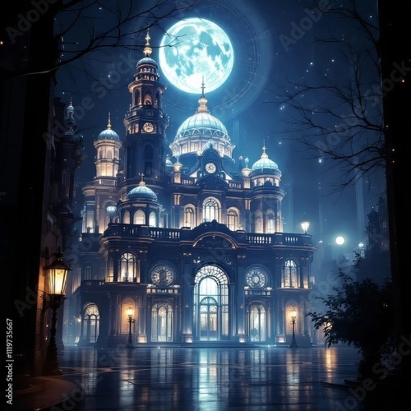 Fototapeta Architectural blueprint, low-light building design, showcasing structure and plan details.