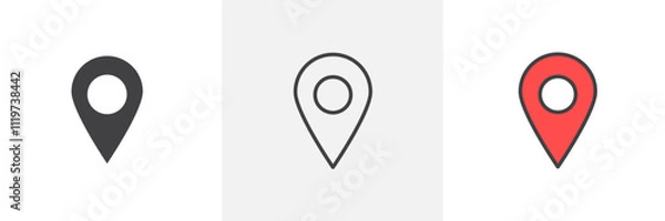 Fototapeta Map marker icon collection in black and colored style.
