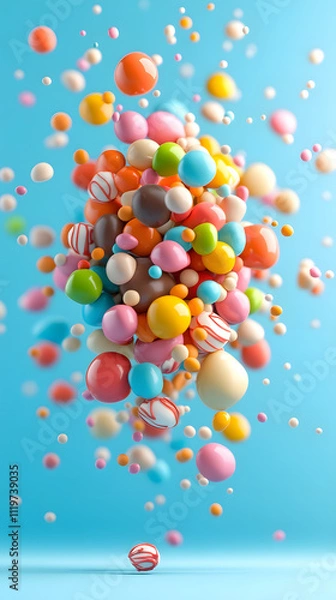Fototapeta Colorful snack explosion sweet treat display studio setting digital art vibrant environment eye-level perspective fun concept
