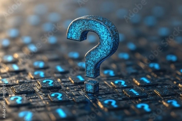 Obraz A blue question mark icon on a computer keyboard