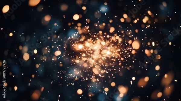 Fototapeta Abstract image of glowing sparks and bokeh lights on dark background.