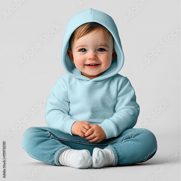 Fototapeta A baby wearing a  hoodie for mockup against a plain background made with generative AI