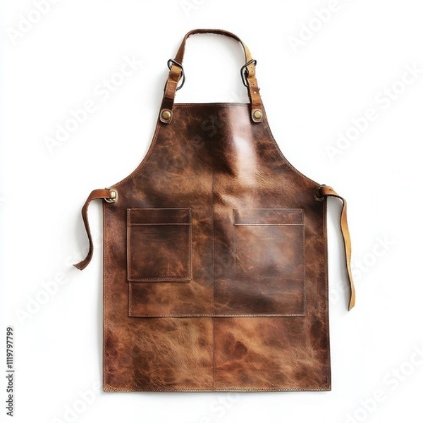 Obraz Brown leather apron, perfect for crafting or cooking, white isolate background.
