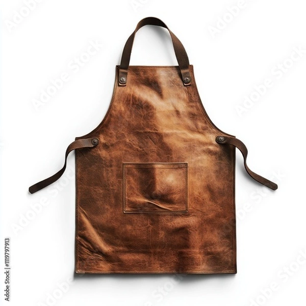 Fototapeta Brown leather apron on white isolate background