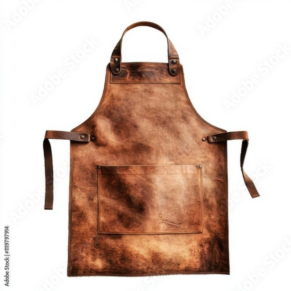 Obraz Brown leather apron on white isolated background.