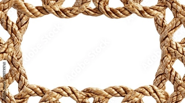 Fototapeta Intricate 3D braided rope frame forming a stylish rectangular border, isolated on white