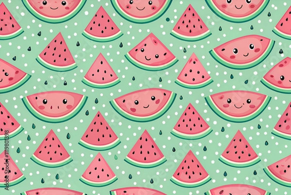 Fototapeta Cute Watermelon Summer Pattern. Happy Fruit Illustration