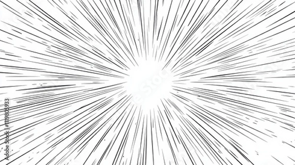 Fototapeta Dynamic black and white burst pattern radiating from a central point, creating a sense of movement and energy.