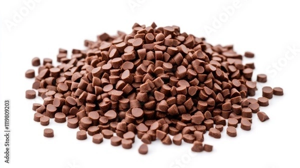 Fototapeta Brown polymer masterbatch granules isolated on white background ideal for product profiles and catalog designs in the plastic industry
