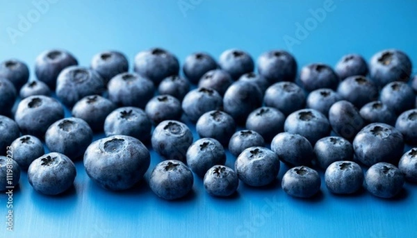 Fototapeta blueberries in rows on blue background