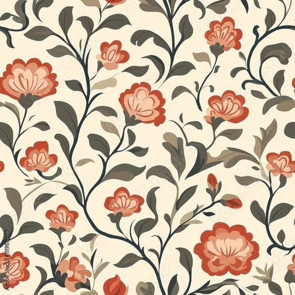 Fototapeta A beautiful, repeating floral pattern with ornate, stylized flowers and vines.