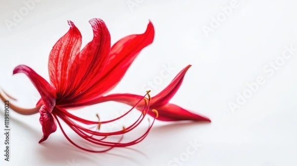 Obraz Aeschynanthus flower with vibrant red petals on a clean white background showcasing natural beauty and elegance in floral design