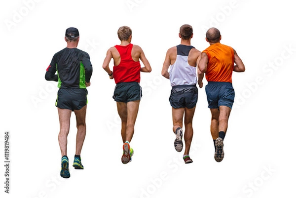 Obraz group male runners run race isolated on transparent background