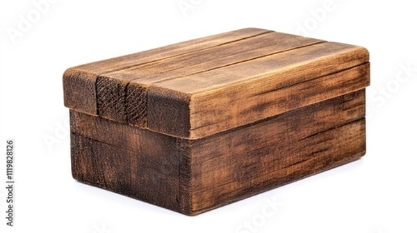 Fototapeta Rustic brown wooden storage box for goods and products isolated on white background ideal for packaging or decorative purposes