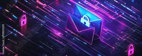 Fototapeta An email security concept illustrated with locks and an envelope on a dark background, emphasizing digital protection.