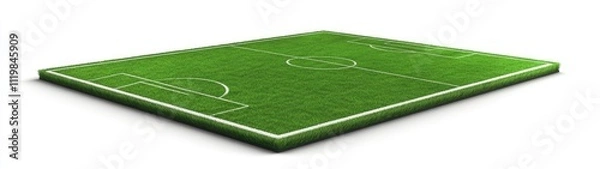 Obraz Isometric view of a soccer field, green grass texture, white lines marking the pitch.
