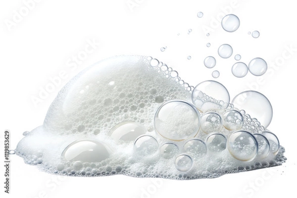 Fototapeta soap foam pile with bubble isolated on white