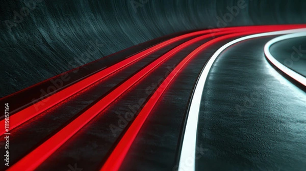 Obraz Abstract Motion Blurry Light Trails in Dark Environment with Red and White Colors