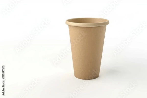 Obraz Beige Disposable Paper Cup on White Background.