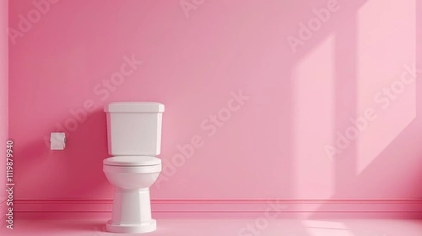 Obraz Pink Bathroom with Toilet and Toilet Paper