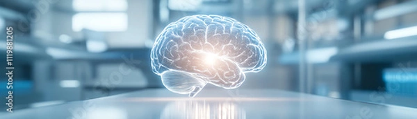 Fototapeta A glowing digital brain representation showcasing advanced neural technology.