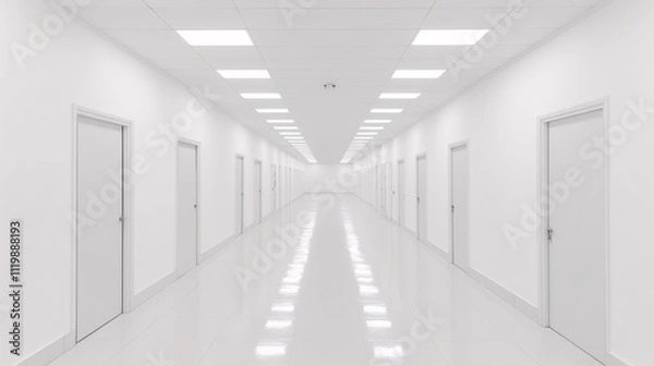 Fototapeta An airport corridor scene with clean lines, emphasizing modern architecture and minimalist design.

