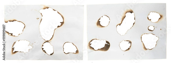 Fototapeta Set of burnt holes of paper, texture and background