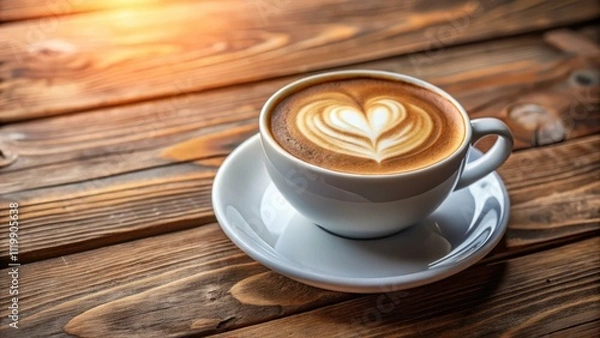 Fototapeta Creating latte art heart in cozy rustic  interior with close-up photography of beverage