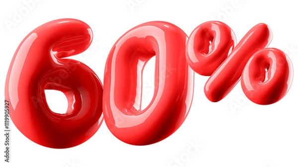 Obraz 60 Percent Off Discount Glossy Red Number 3D Illustration