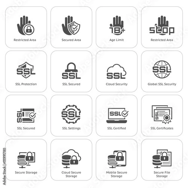 Fototapeta Flat Design Security and Protection Icons Set.