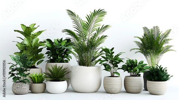 Obraz Photograph of a group of plants rainforest plant pots, a tall rainforest plant in a white pot