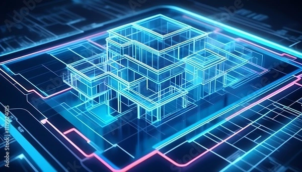 Fototapeta Digital House Blueprint Architecture Technology
