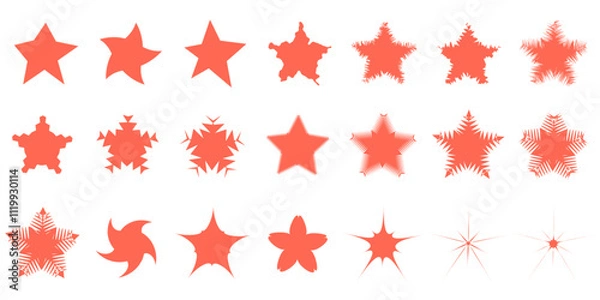 Fototapeta Big set of stars in different shapes. Flat vector elements for your design. Each isolated on white background.