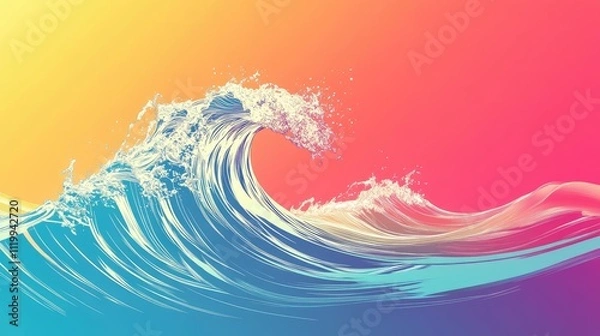 Fototapeta Colorful ocean wave with splashes against a vibrant sunset backdrop.